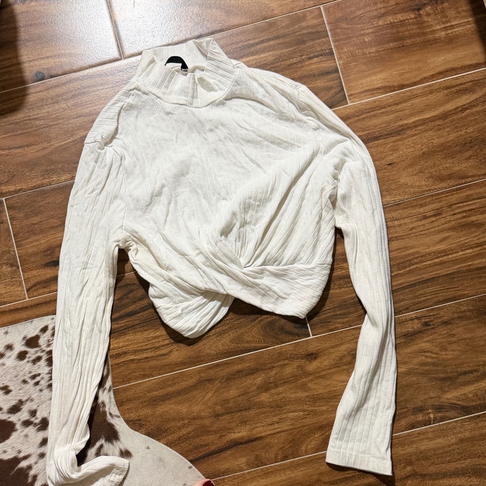 Cream Long Sleeve Twist Top